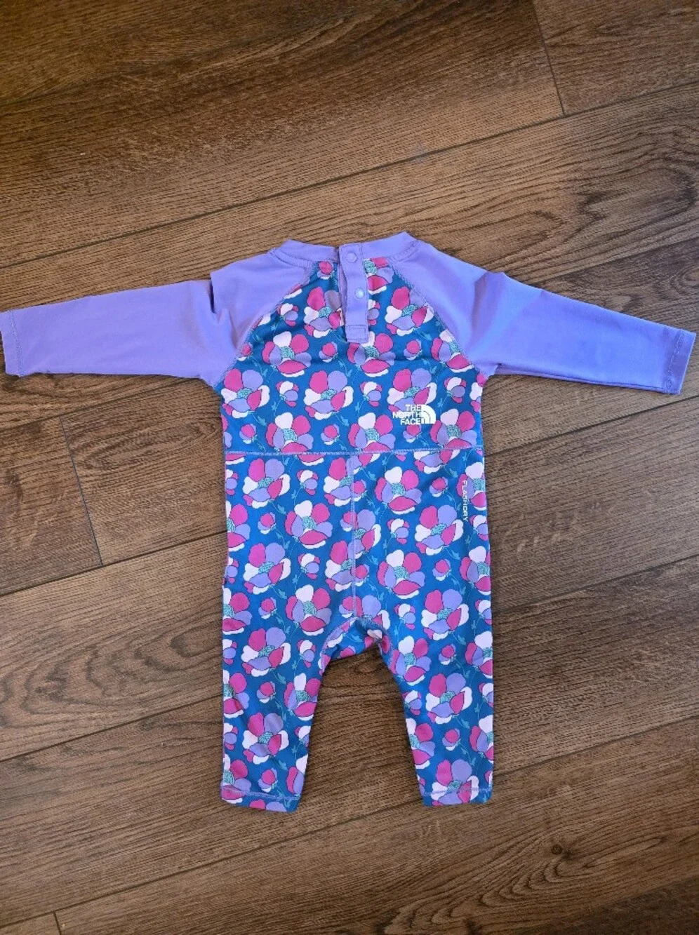 The North Face Girls Floral Long-Sleeve Rashguard One-Piece - Blue/Purple/Pink